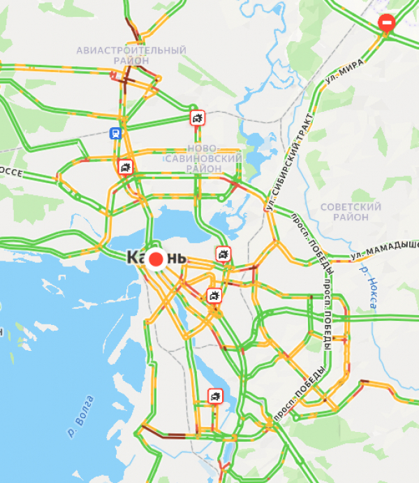 Вечером пятницы Казань встала в 7-балльных пробках
