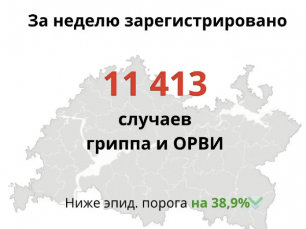 В Татарстане за неделю выявлено более 11 тыс. случаев гриппа и ОРВИ