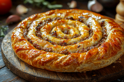 Беру сырой фарш и тесто фило, сворачиваю &mdash; и в духовку: пирог бурек &mdash; выпекается ровно 30 минут