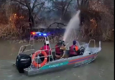 Сухая трава загорелась вдоль канала в Кызылорде, под угрозой оказались здания и дома