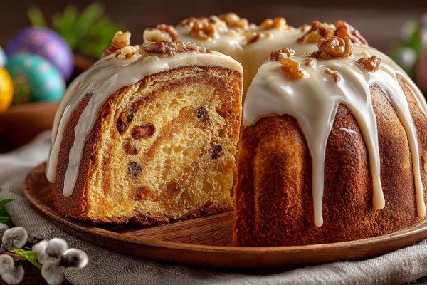 На Пасху пеку кулич-синнабон с коричной прослойкой и сливочной глазурью &mdash; волокнистый мякиш со снежной шапкой