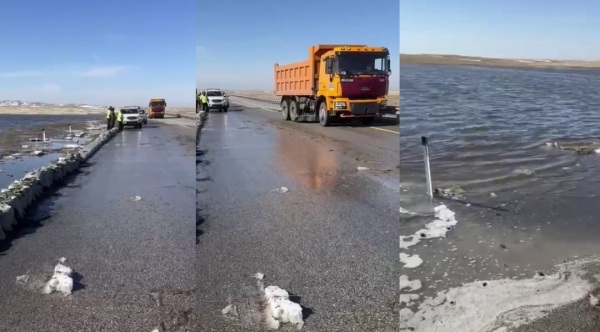 В Павлодарской области талая вода вышла на дорогу